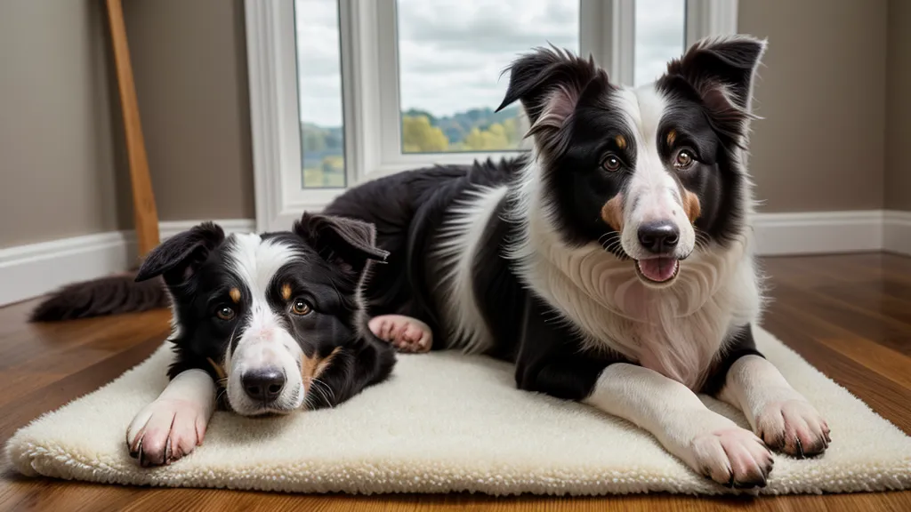 Emil, der Border-Collie-Mix, ruht sich während eines Online-Seminars im Wohnzimmer aus.